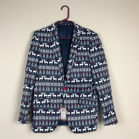Festive Reindeer Print Christmas Blazer